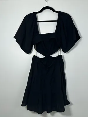 Free People Cross of Sunlight Black Mini Dress Boho Cottage Flowy Size XS NEW thumbnail 5