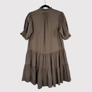 Apiece Apart Womens Dress Brown Las Alturas Mini Tiered Puff Sleeve A Line XS thumbnail 3