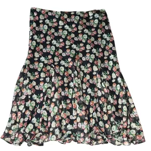 Lauren Ralph Lauren Floral Chiffon Midi Skirt M Black Rose Flared Romantic thumbnail 3