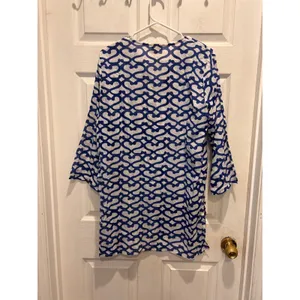 Roberta Roller‎ Rabbit Blue White Geometric Print Big Cata Kurta Tunic Top Large thumbnail 6