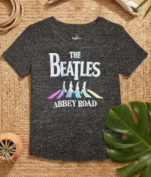 THE BEATLES Abbey Road Pastel Rainbow Silhouette Graphic Tee | Dark Heather Gray thumbnail 1