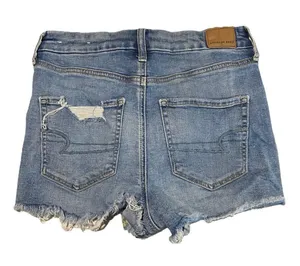 American Eagle Size 4 Curvy High Rise Shortie Light Wash Distressed Jean Shorts thumbnail 2