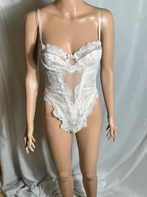 E Bole White Lace Bodysuit Sheer Mesh Lingerie Teddy Adjustable Straps S thumbnail 1