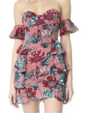 For love and Lemons Flamenco Strapless Pink Floral Mini Dress‎ Womens Size M thumbnail 1