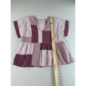 Madewell Signature Poplin Patchwork Peplum Top XL Warm Thistle Cotton thumbnail 5