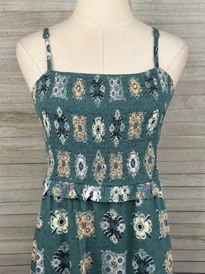UNIVERSAL THREAD Women's Blue Patchwork Floral Smocked Boho Maxi Dress-Large thumbnail 2