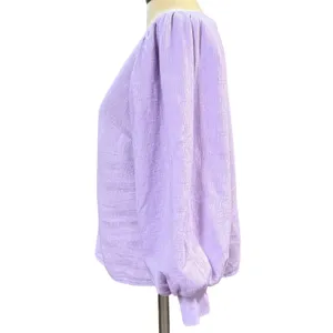 A New Day S V-Neck Puff Sleeve Gauze Blouse Lavender Pastel Boho Spring Feminine thumbnail 3