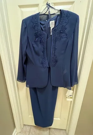 R&M Richard's 2 piece jacket dress, maxi length. Color is Slate. Size 14. NWT thumbnail 2