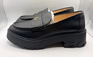 Coach Ruthie Leather Loafers Women’s 8B Black Chunky Lug Sole Platform Preppy Gold Logo thumbnail 1
