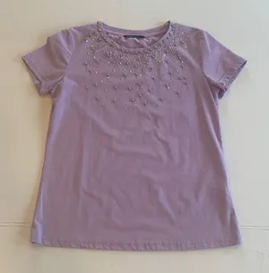 SHEIN Women’s XS Extra Small Light Purple Bead Embellished Short Sleeve T-Shirt thumbnail 1