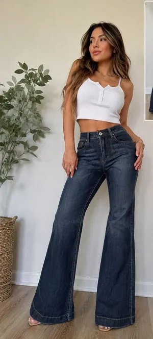 Paper Denim & Cloth Transit Wide Leg Flare Jeans Size 25 Dark Wash Ruffle Pocke thumbnail 1