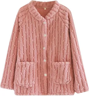 NWT ~ Women's Thick Pink Furry Button Up & Front Pockets Sweater ~ Size LARGE thumbnail 1