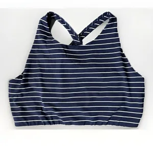 Athleta Blue & White Stripe High Neck Sports Bra Powervita Cutout Racerback XL thumbnail 1