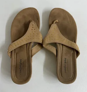 ComfortPlus Predictions tan gold jeweled slip on sandals flip flops shoes casual thumbnail 1