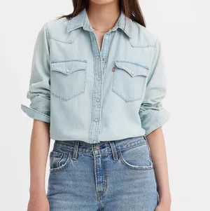 Levi’s western denim short button down long sleeve cowgirl small thumbnail 2