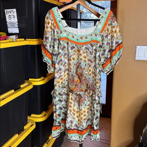 Johnny Was 100% Silk Floral Print Square Neck Boho Dress Size Large *FLAW* thumbnail 4