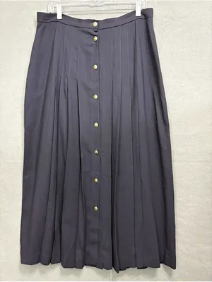 #HCOLLECTIBLES Womens Black Pleated Button-Front Lined Midi Skirt Size 16 thumbnail 2