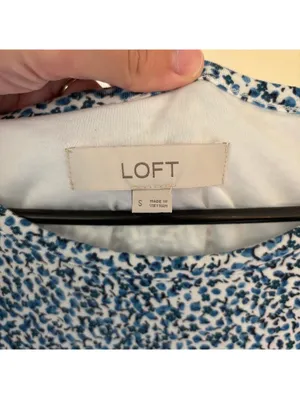 Loft EUC Women's Blue Floral Jersey Knit Faux Wrap Dress Short Sleeve S thumbnail 5
