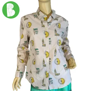 Boden Light Gray W/Yellow & Green London Theme Cotton Button Down Shirt (8) thumbnail 2