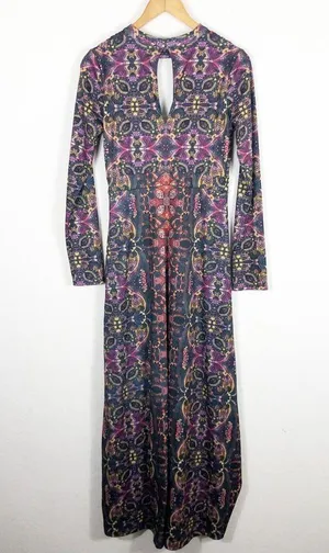 Free People Cabaret Long Sleeve Maxi Dress Medium Sunrise Combo Stretch thumbnail 13