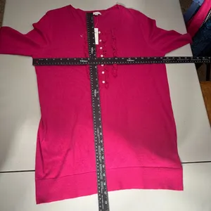 Gap Sweater Top Womens Large Pink Cotton Cashmere Long Sleeve Henley Ruffle New‎ thumbnail 2