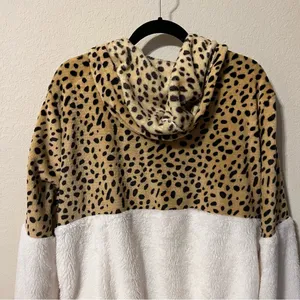Leopard and White Sherpa Fur Zip Up Hoodie Jacket thumbnail 5