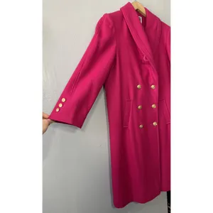 Vintage Fuchsia Pink Trench Coat Womens Size 14 Wool Double Breasted Glam 80s thumbnail 4