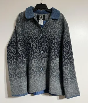 Vintage Mulberry Street‎ Wool Coat Jacket Womens XL Blue Tapestry Button Pockets thumbnail 1