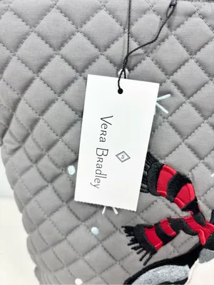 Vera Bradley Gray Quilted Penguin Tote with Red Scarf Accents NEW thumbnail 3