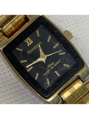 Vintage Armitron women watch gold tone 19mm black dial quartz analog 7” running thumbnail 2