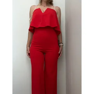Lulu’s Red Strapless Wide‎ Leg Jumpsuit XS Classic Minimalist Chic Wedding Guest thumbnail 3
