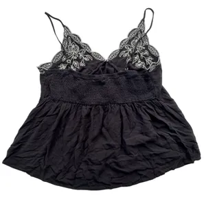 Love On A Hanger Black Floral Babydoll Cami Womens Large Embroidered Smocked Top thumbnail 12