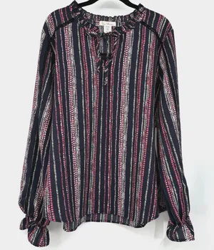 Tea Please Peasant Womens 1X Pink Black dots Balloon Sleeves Boho Blouse Top thumbnail 1