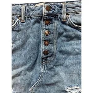 Free People Button Fly distressed‎ mini denim jean skirt sz 28 thumbnail 4