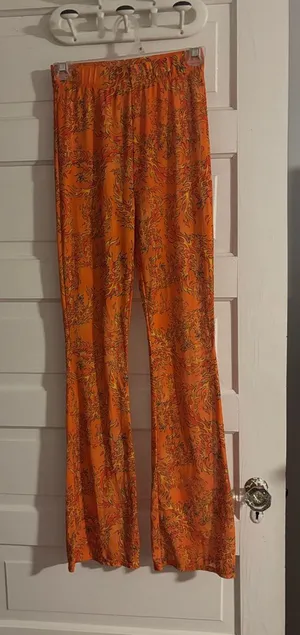 Ed Hardy Orange Flame Printed Mesh Wide-Leg Women's Pants thumbnail 1