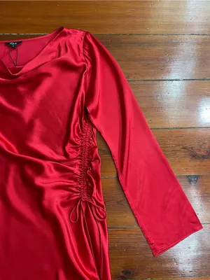 NWT Rails Alessandra Scarlet Red Satin Cowl Neck Ruched Mini Dress Sz M🧡🎀 thumbnail 9