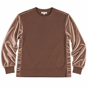 Athleta Womens L Retroplush Velvet Crewneck Sweatshirt Pullover Side Snaps Brown thumbnail 1