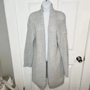 Miracle Relax More Grey Midi Cardigan Tie Chunky Knit M/L thumbnail 3
