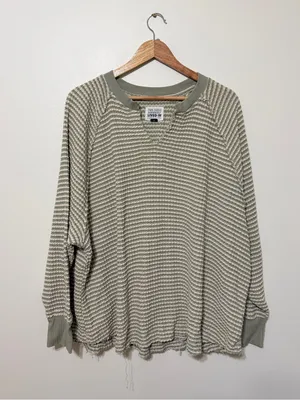 American Eagle AE Big Hug Notch Neck Waffle Sweatshirt Size Large Green thumbnail 2