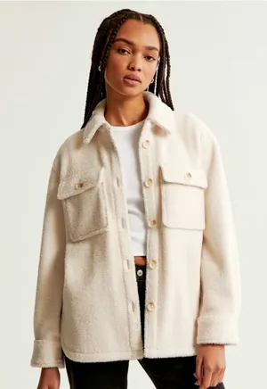 Abercrombie & Fitch Women’s Cream Sherpa Jacket Size Medium thumbnail 1