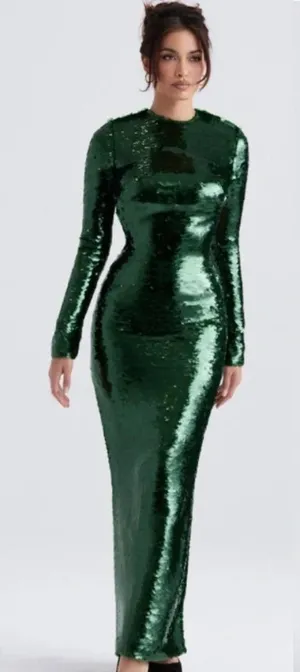 HOUSE‎ OF CB 'Belle' Pine Green Sequin Maxi Dress NWOT size S thumbnail 1