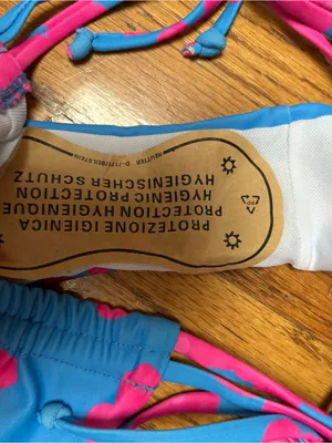 NWOT Bright Blue and Pink Floral Two-Piece String Bikini thumbnail 3
