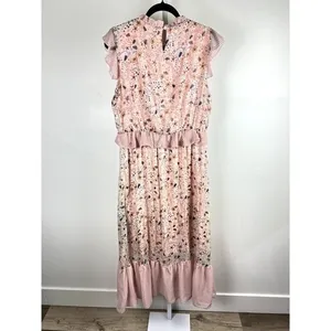 Ellison Pink Floral Polka Dot Mixed Print Ruffle Tiered Midi Dress Size L thumbnail 10