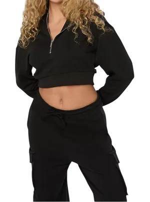 WeWoreWhat Black‎ Cropped Zippered Sweatshirt thumbnail 1