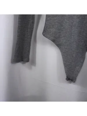 American Eagle Small Gray Ribbed Henley Bodysuit Long Sleeve thumbnail 4