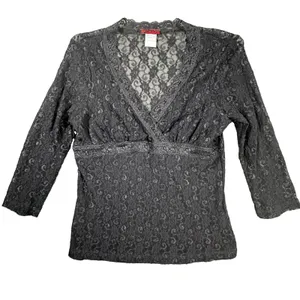 Banana Republic Black Lace Wrap Top Women Large Ribbon Waist Tie Victorian Whimsigoth Romantic thumbnail 1