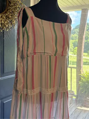crown & ivy Pastel Striped Sleeveless Tiered Maxi Dress size XL NWT thumbnail 2