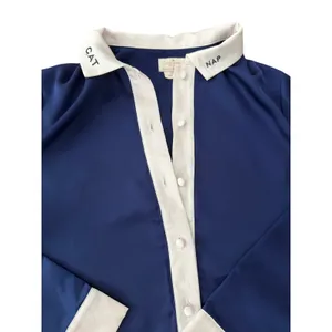 Kate Spade New York Dream A Little Dream Cat Nap Pajama Top XS Blue White Long thumbnail 2