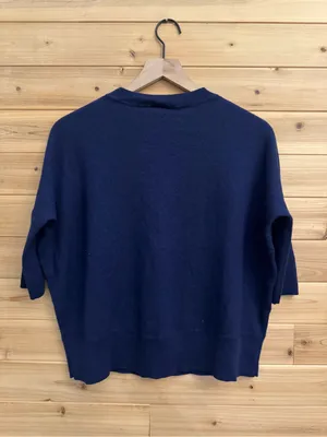 By Anthropologie Small Navy Blue Elbow Sleeve Wool Blend Pullover Sweater thumbnail 3