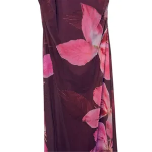 Thirty/Thirty Womens Dress Maxi Floral Sheer Sleeveless Boho Burgundy Small NWT thumbnail 3